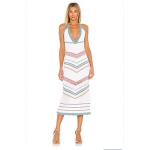 Alexis Allia Crochet Knit Midi Dress (Sz XS) Chevron Stripes White Multi Resort